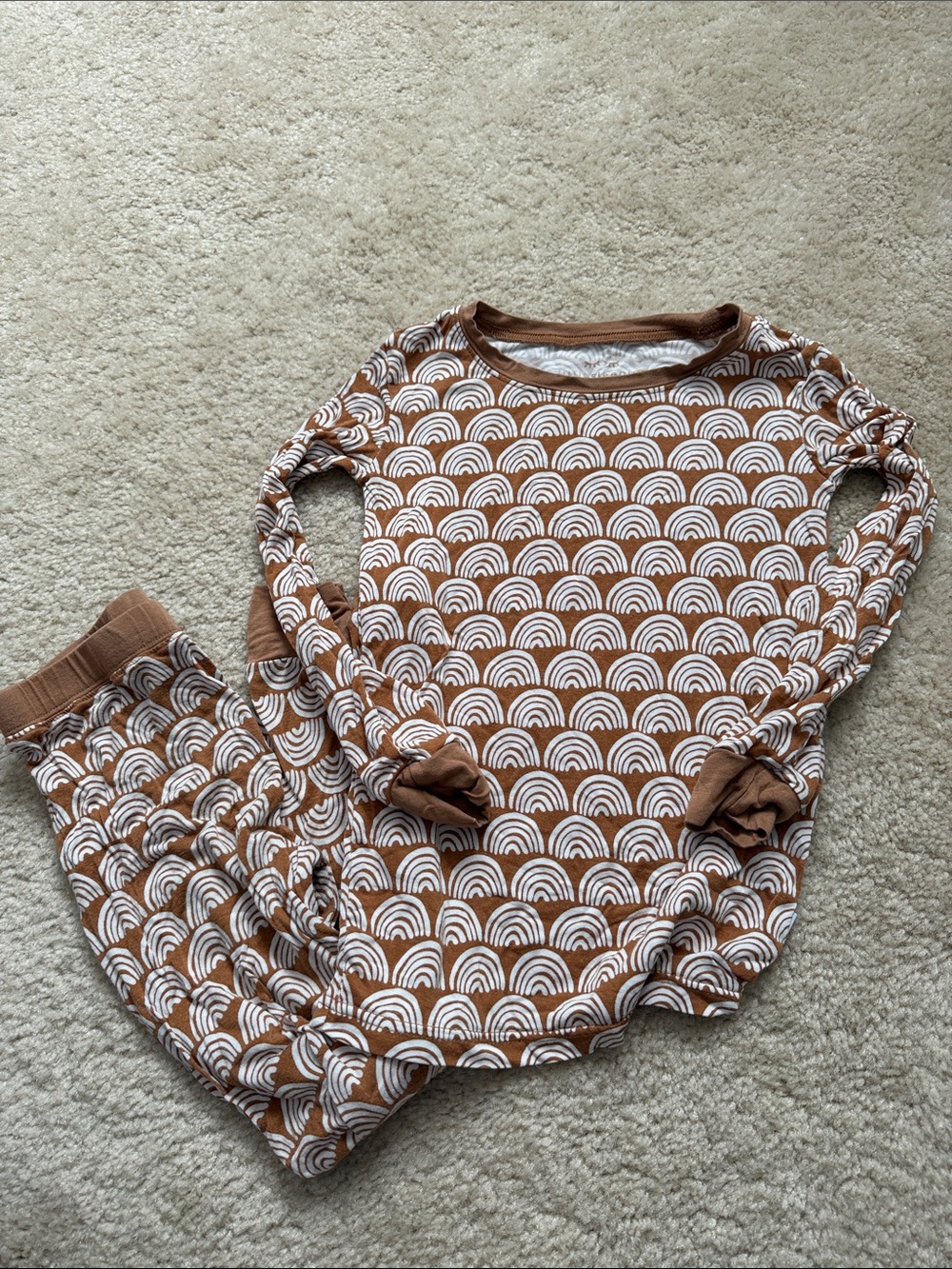 Little Sleepies Brown and White Rainbow Print Pajama Set